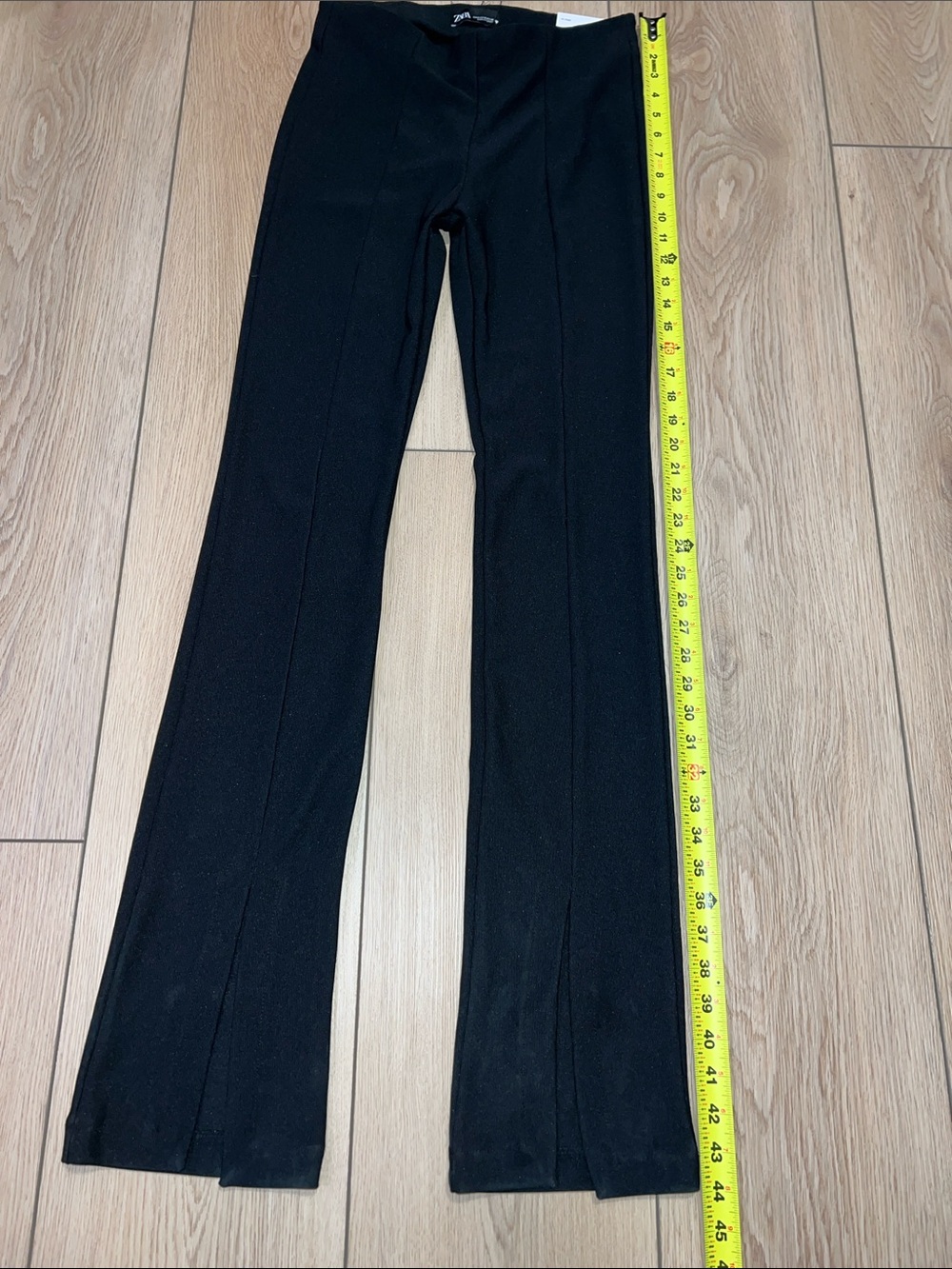 Zara Black High-Waisted Ribbed Flare Leggings with Front Split-hems - Picture 12 of 15